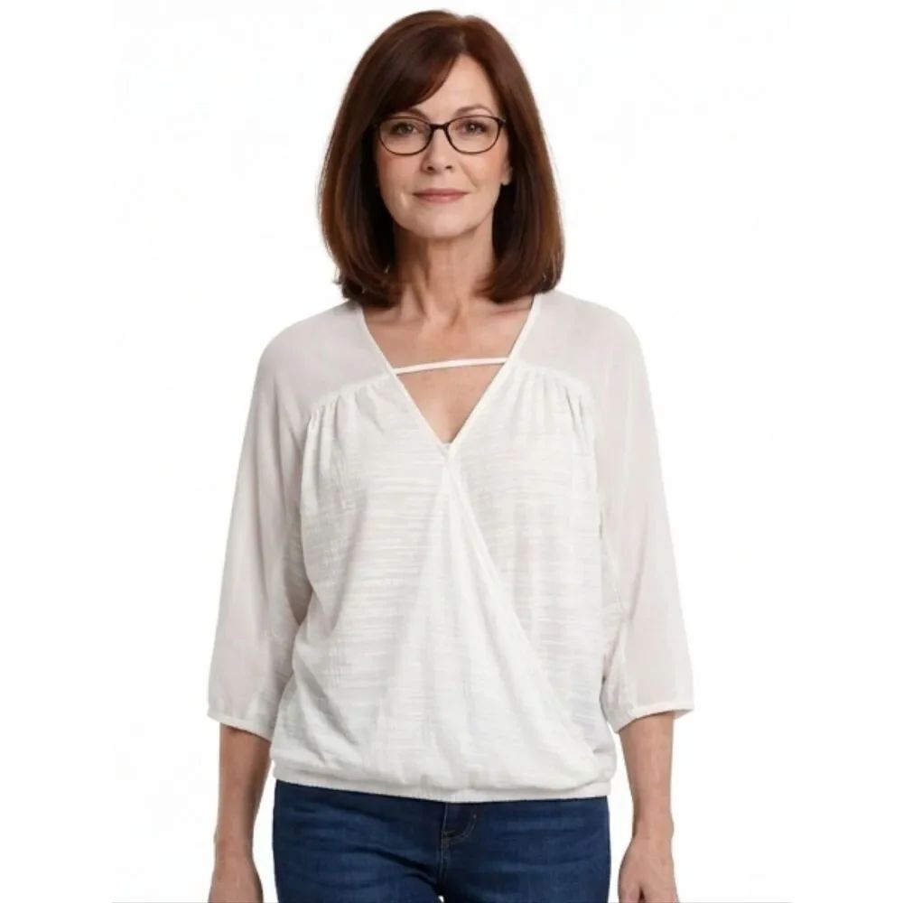 a.n.a. White Surplice 3/4 Sleeve Blouse
